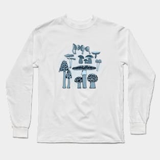 Mushroom Paradise Blue Background Long Sleeve T-Shirt